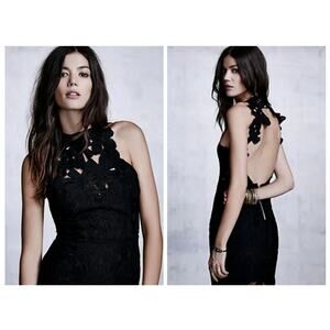Saylor X Free People Black Floral Lace Sleeveless Jessa Mini Halter Dress Size S